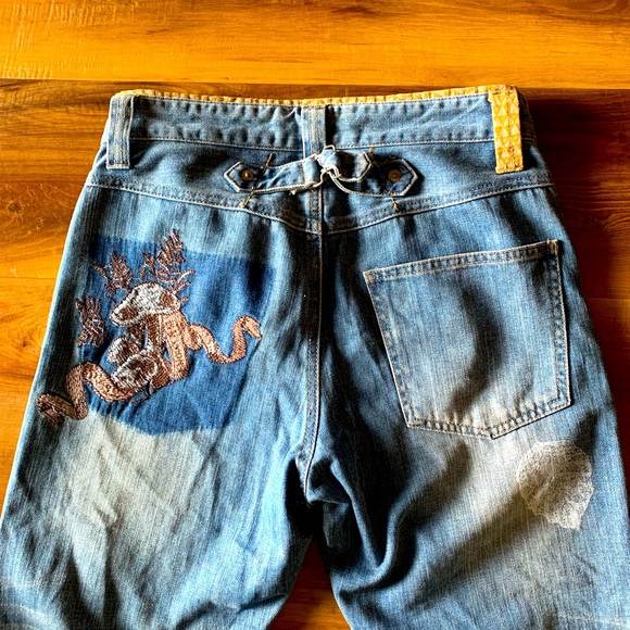 JEANS VINTAGE DISTRESSED WITH LEAVES AND MUSHROOMS. UNIQUE HIPPIE LOOK. 28/28 - Picture 4 of 7